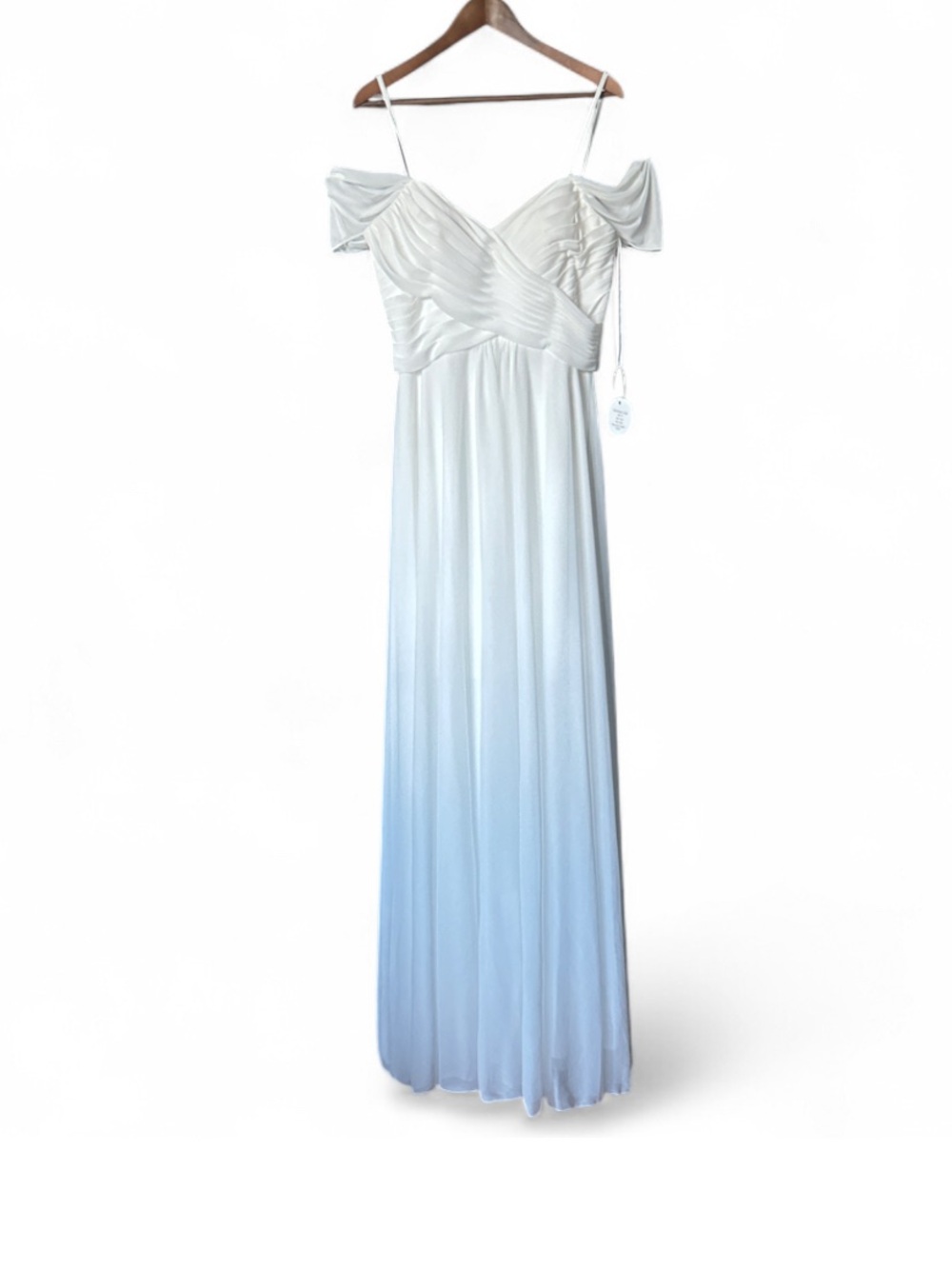 Allure Bridal Bridesmaids Elegant Off-Shoulder Chiffon Maxi Dress in Ivory